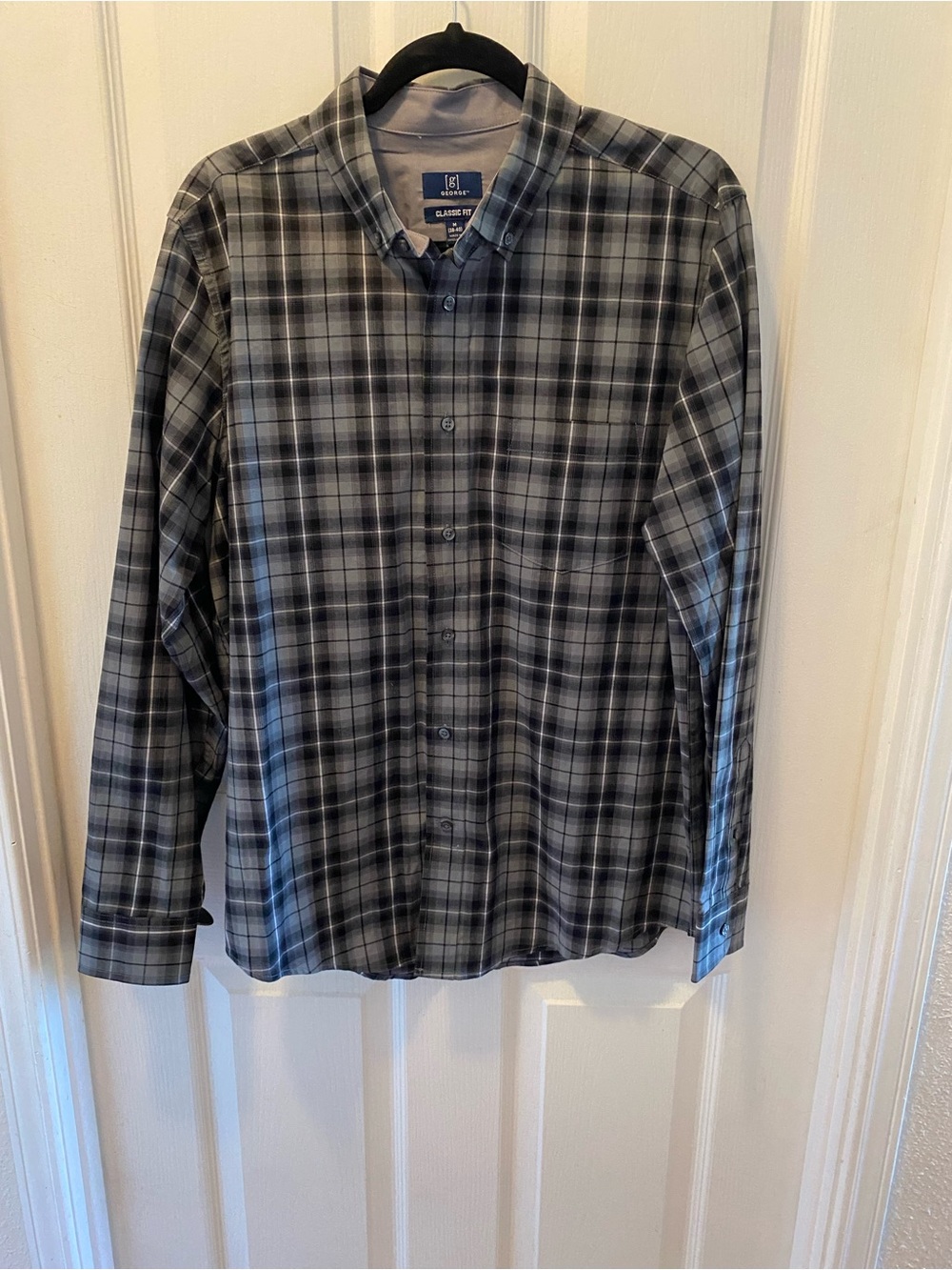 George Men's Black and Gray Plaid Button-Down Shirt